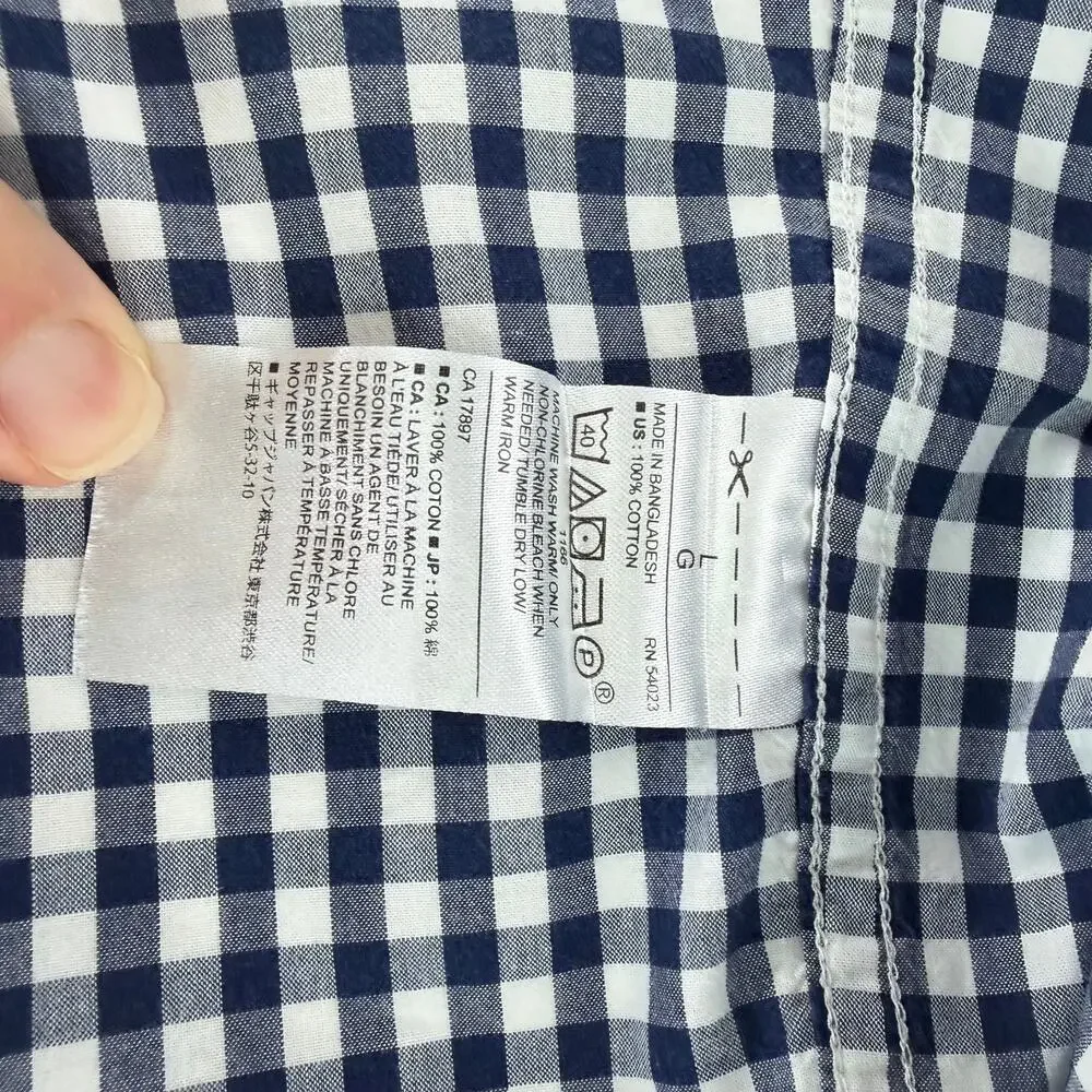 Banana Republic Navy Gingham Check Slim Fit Button Down Shirt Men's L